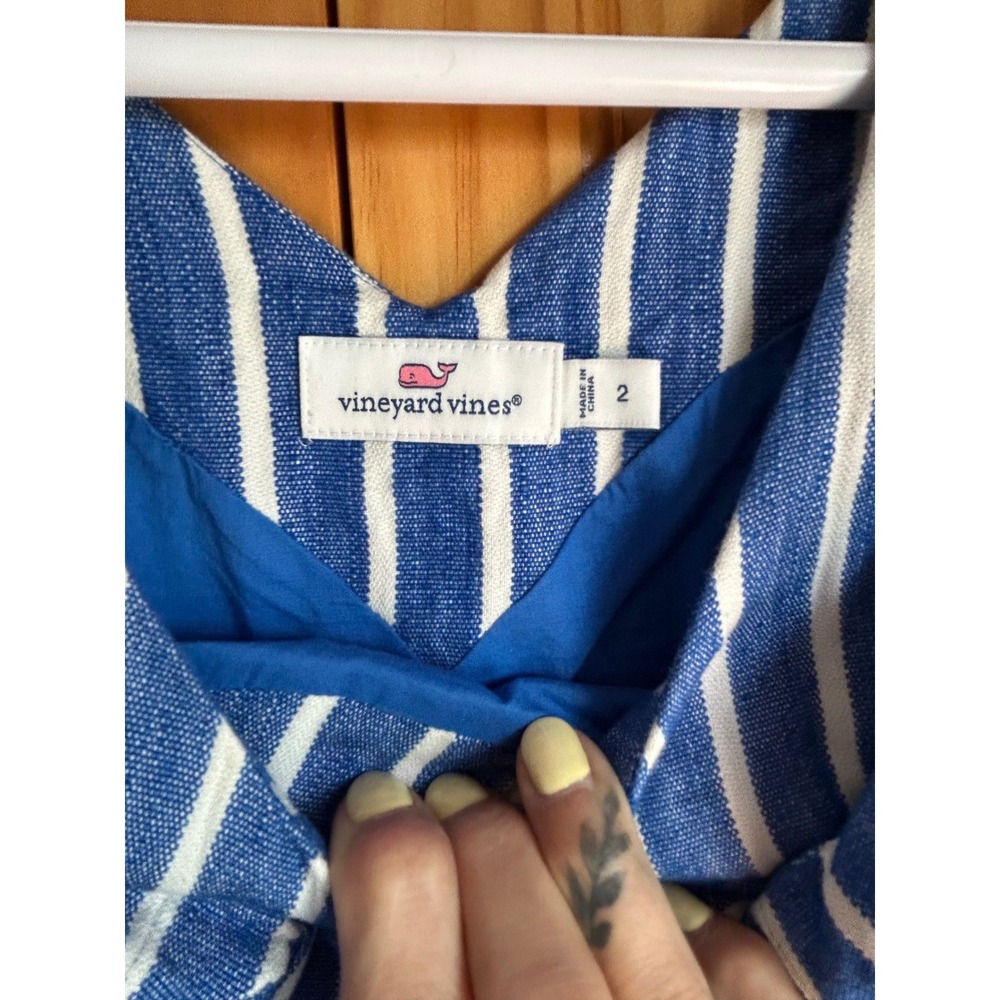 Vineyard Vines Fit & Flare Mini Dress Womens Sz 2 Blue White Striped Sleeveless - Picture 4 of 5